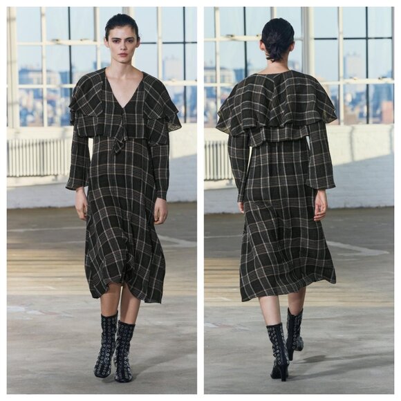 ZARA Women Collection Plaid Ruffled Wool Midi Dress - Picture 1 of 3